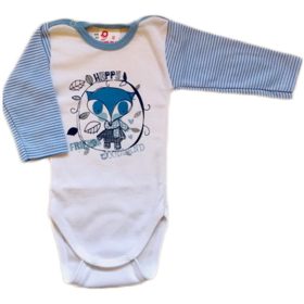   Leopoldi Body hosszú ujjú #pamut #filmnyomott #80 #fehér kék-csíkos rókás #110177