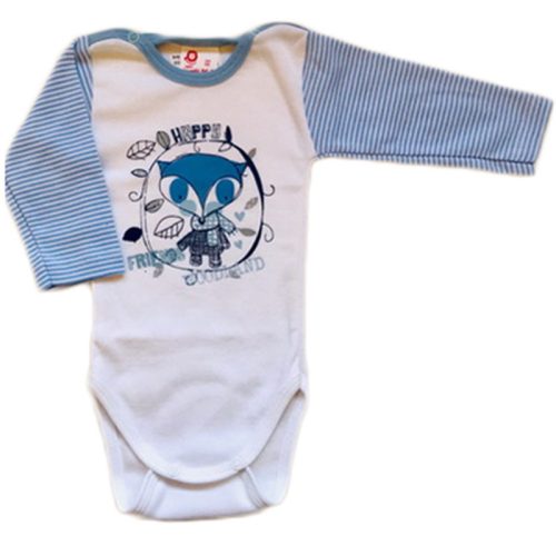 Leopoldi Body hosszú ujjú #pamut #filmnyomott #80 #fehér kék-csíkos rókás #110177