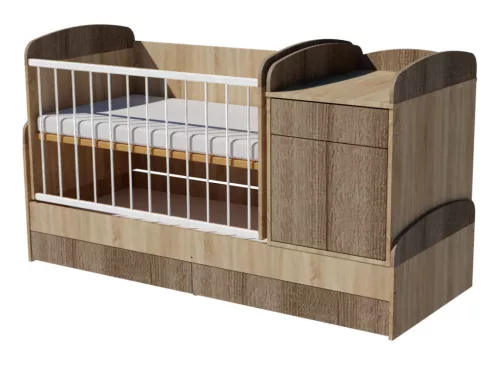 Raktárról - Kindermöbel DUO Bogi ringatós kombi kiságy #Világos sonoma - sötét sonoma #KIN-00007