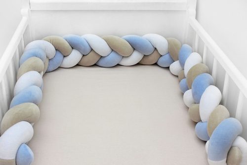 Scamp Ágyrácsvédő fonott plüss 210cm fehér-krém-kék #RFT002s