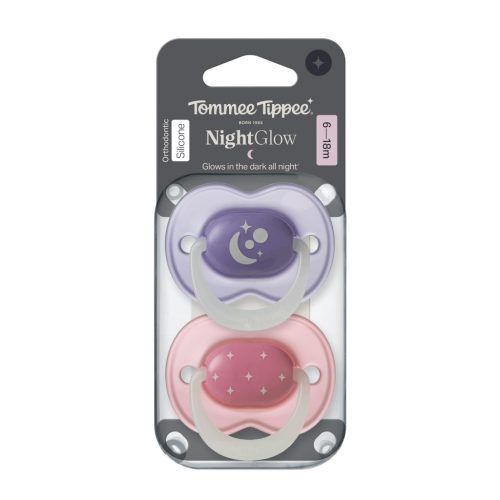 Tommee Tippee Night Glow éjszakai nyugtató cumi sterilizáló tokkal 6-18 hó 2 db #433661 #lila-rózsaszín