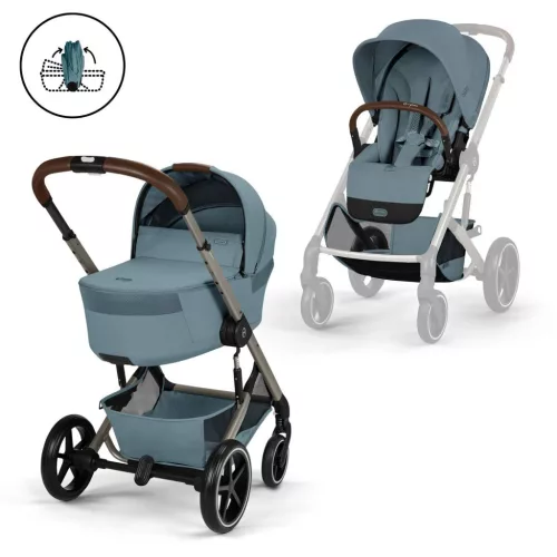 Cybex Gold Balios S Lux babakocsi TPE - összecsukható mózeskosárral #Stormy Blue - light blue #526001683 2026