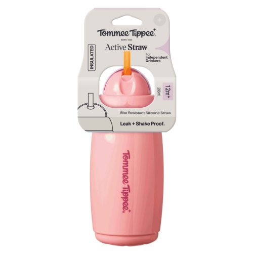 Tommee Tippee Active Straw Insulated szívószálas hőtartó pohár pink 266ml 12 hó+