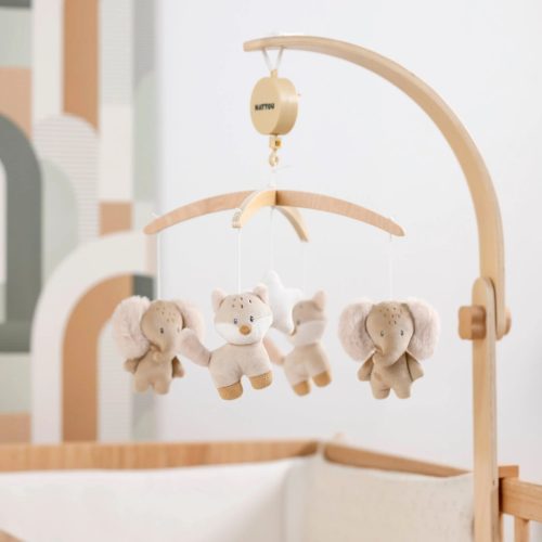 Nattou zenélő-forgó plüss fa állvánnyal Flo, Ernest and Oli