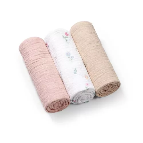 Babyono Textilpelenka színes gyűrt muszlin #3db #púderrózsaszín 828/01