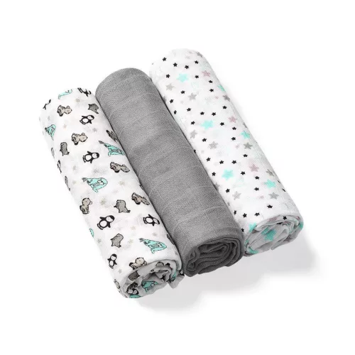 Babyono Textilpelenka színes #3db #bambusz #szürke #397-02