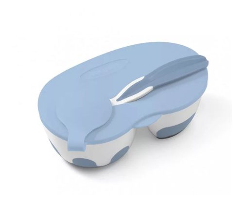 Babyono kétrekeszes Tányér kanállal #szürkés kék #1067-01