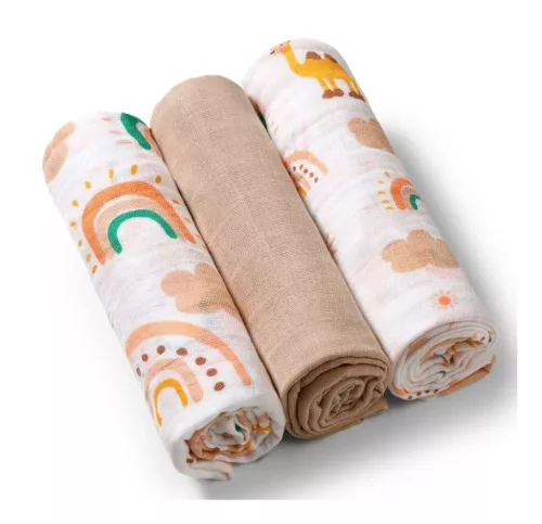 Babyono Textilpelenka színes #3db #bézs #348-08
