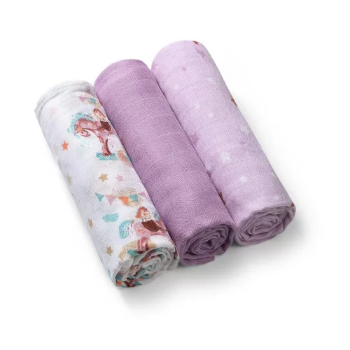 Babyono Textilpelenka színes #3db #bambusz #lila #397-11