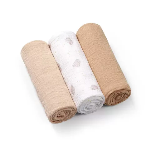 Babyono Textilpelenka színes gyűrt muszlin #3db #bézs 828/02