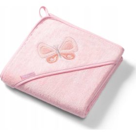   Babyono Fürdőlepedő kapucnis bambusz #100x100cm #rózsaszín lepke #346-04