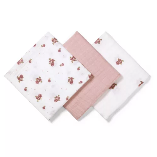 Babyono Textilpelenka színes #3db #púderrózsaszín rózsamintás 348/13