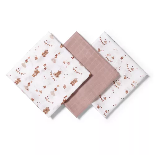 Babyono Textilpelenka színes #3db #világosbarna lufis macimintás 348/18