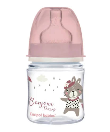 Canpol babies EasyStart cumisüveg széles anticolic #0hó #120ml #Bonjour Paris rózsaszín #35-231-PIN