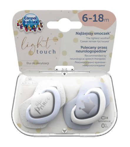 Canpol babies szimmetrikus nyugtató cumi #6-18hó #2db #Royal Baby kék #22-651-BLU