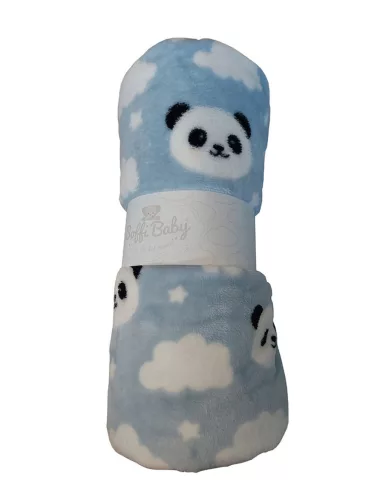 Soffi Baby takaró plüss dupla #75x100cm #Kék fehér pandapofi