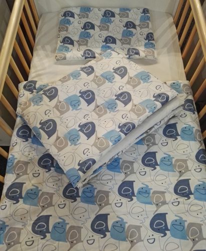 Wikids 3 részes ágyneműgarnitúra - elefántos kék-szürke