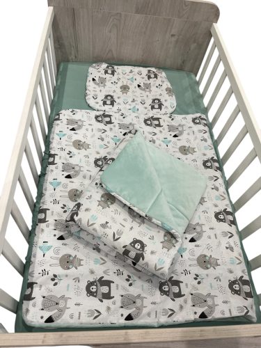 Wikids 3 részes ágyneműgarnitúra - Erdei állatos szürke-menta