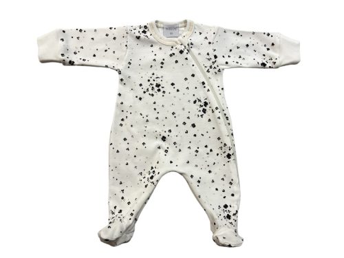 Wikids pamut hosszú ujjú rugi #50 fehér-fekete-bézs apró virágos