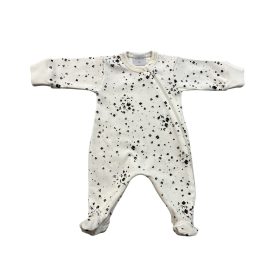   Wikids pamut hosszú ujjú rugi #56 fehér-fekete-bézs apró virágos