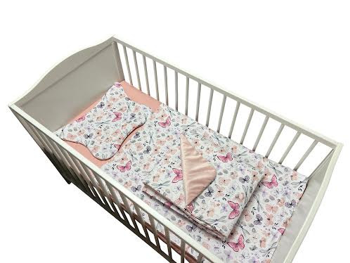 Wikids 3 részes ágyneműgarnitúra - Vászon-Velvet - pillangós szürke-púder