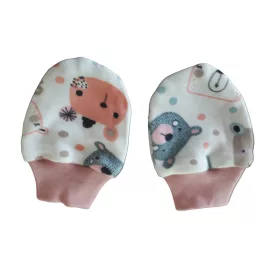   Wikids újszülött pamut kesztyű #coral-mogyi-türkiz-pöttyös maci