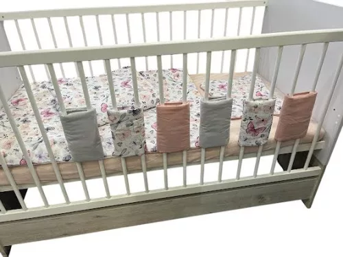 Wikids Ágyrácsvédőpánt tépőzáras #6db #pillangós púder rózsaszín-szürke