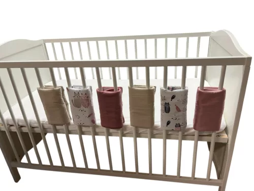Wikids Ágyrácsvédőpánt tépőzáras #6db #mályva-bézs cicás