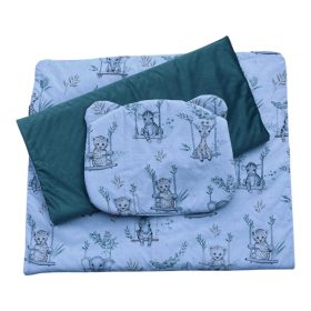   Wikids 3 részes ágyneműgarnitúra - Vászon-Velvet - hintázó baby állatok olív zöld