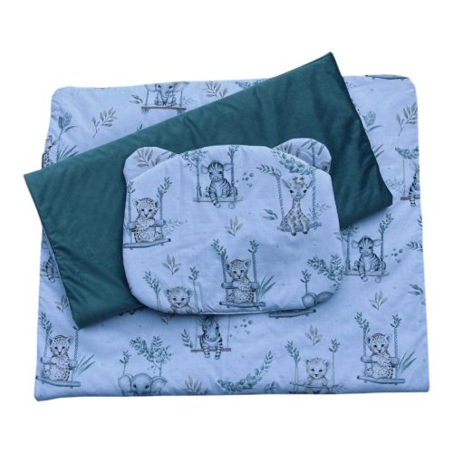 Wikids 3 részes ágyneműgarnitúra - Vászon-Velvet - hintázó baby állatok olív zöld