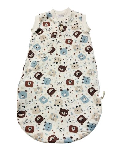 Wikids pamut hálózsák 2 rétegű ujjatlan #56-62 világoskék-mogyi pöttyös macis