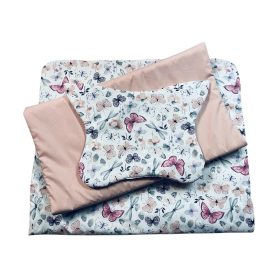  Wikids 3 részes ágyneműgarnitúra - pillangós szürke/púder vászon-púder rózsa vászon