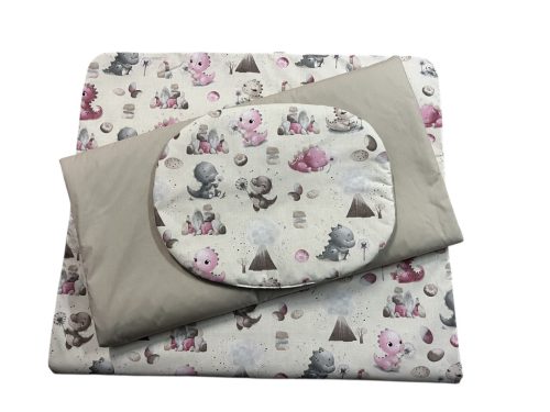 Wikids 3 részes ágyneműgarnitúra - lány dínós vászon/bézs puplin