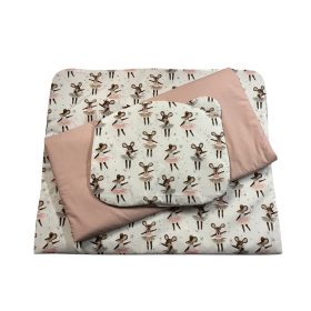   Wikids 3 részes ágyneműgarnitúra - rózsaszín egeres vászon/púder rózsa vászon