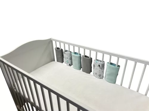 Wikids Ágyrácsvédőpánt tépőzáras 6db erdei állatos szürke-menta