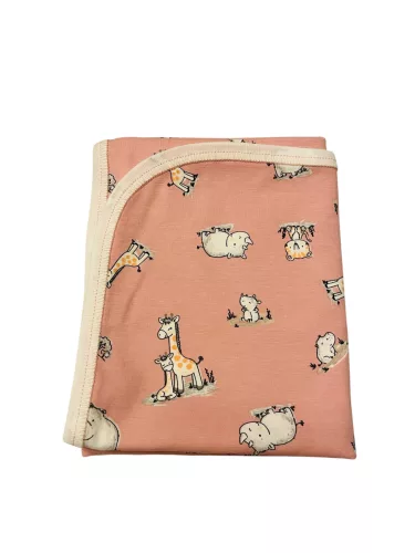 Wikids Takaró pamut 2 rétegű 70x90 cm púder rózsa állatos