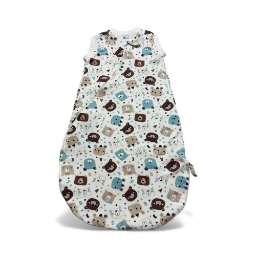 Wikids pamut hálózsák 2 rétegű ujjatlan #68-74 világoskék-mogyi pöttyös macis