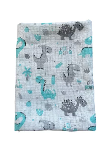 Wikids Takaró pelenka anyagú 80x90 dínós türkiz-szürke