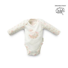   Kenguru Gold Body pamut békanyakú #50-56 #Ekrü virágos ujjal nyuszival #1833