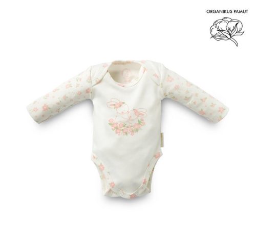 Kenguru Gold Body pamut békanyakú #50-56 #Ekrü virágos ujjal nyuszival #1833