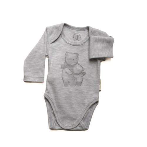 Kenguru Gold pamut békanyakú Body #50-56 #Melange szürke Macis #2383