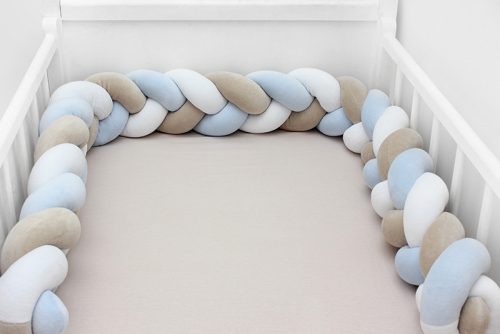 Scamp Ágyrácsvédő fonott plüss 210cm #fehér-bézs-babakék #RFT002