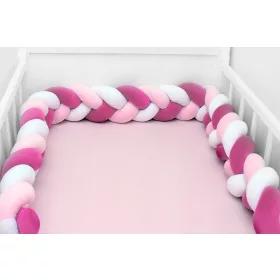   Scamp Ágyrácsvédő fonott plüss 210cm #fehér-pink-rózsaszín