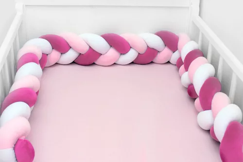 Scamp Ágyrácsvédő fonott plüss 210cm #fehér-pink-rózsaszín