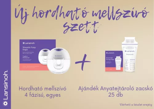 Lansinoh Mellszívó hordozható 4 fázisú Single MOST Lansinoh anyatejgyűjtő zacskóval 25 darabos #54072-1