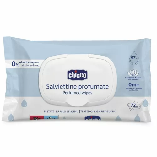 Chicco illatos lótuszvizes Törlőkendő érzékeny bőrre 72 db-os #CH0120500 kék