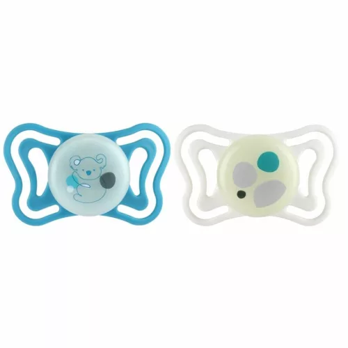 Chicco Physio Forma® Light Glow éjjel világító cumi 16-36hó 2db Kék #ch07108640