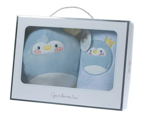 Gamberritos takaró #80x110cm #wellsoft #plüss játékkal #kék pingvin #10756