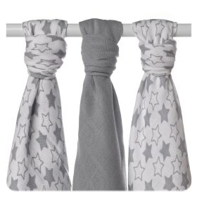   Xkko Bambusz Textilpelenka 70x70 #Kicsi csillagok Ezüst MIX 3db #BMB070037