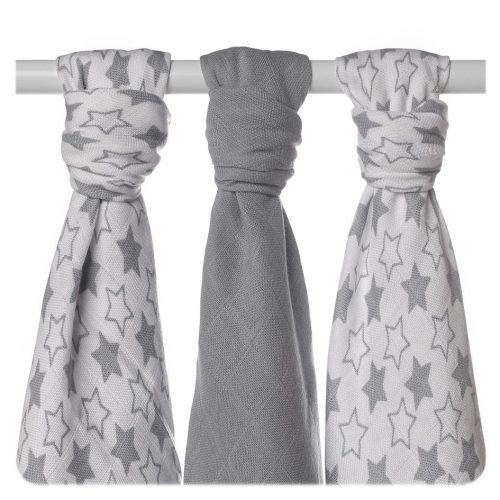Xkko Bambusz Textilpelenka 70x70 #Kicsi csillagok Ezüst MIX 3db #BMB070037